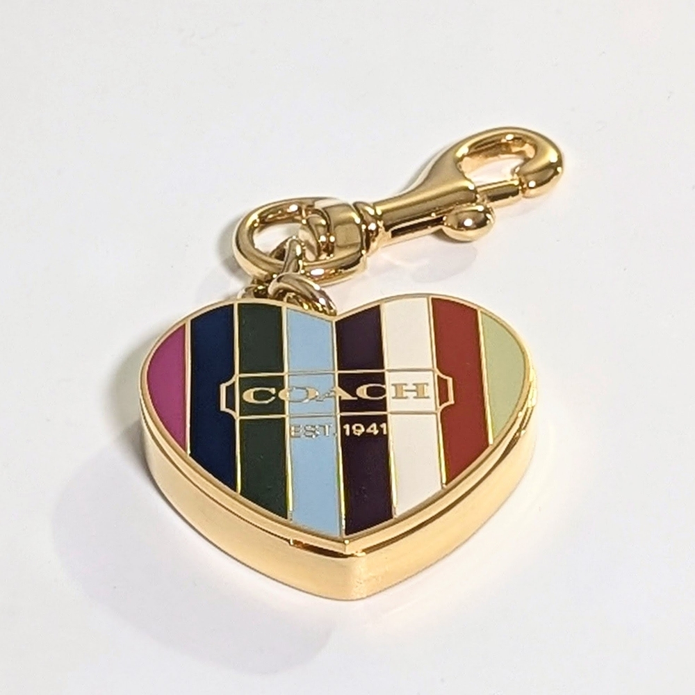Coach Vintage Legacy Stripe Heart Pillbox Bag Charm Locket Keychain - Picture 2 of 8